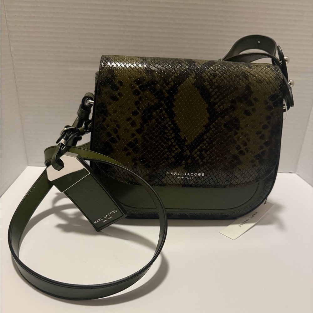 Marc Jacobs Olive Green Snake-Embossed Shoulder Bag